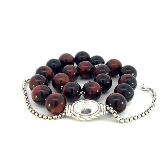 David Yurman Tiger Eye Spiritual Beads Bracelet 8.5" Silver 8 mm Estate DY587 - Picture 6 of 16